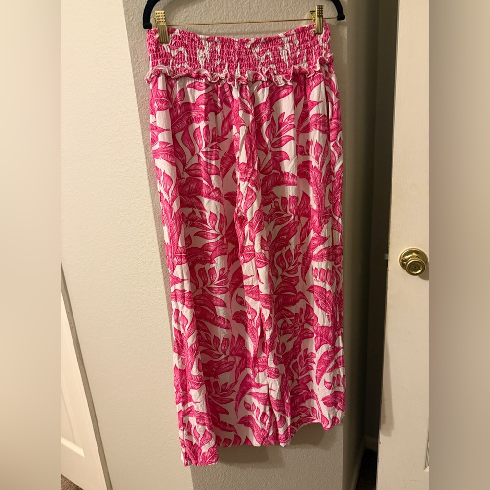 Caribbean Joe Pink Tropical Print Rayon Pants | Size XL Petite | NWT